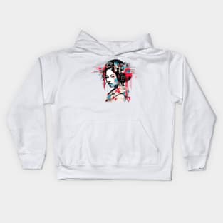 Japanese Woman Portrait Geisha Tradition Culture Abstract Kids Hoodie